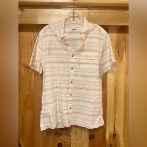 Fair Harbor Men's Med. Positano Full Button Shirt Sunset Stripe Organic Cotton